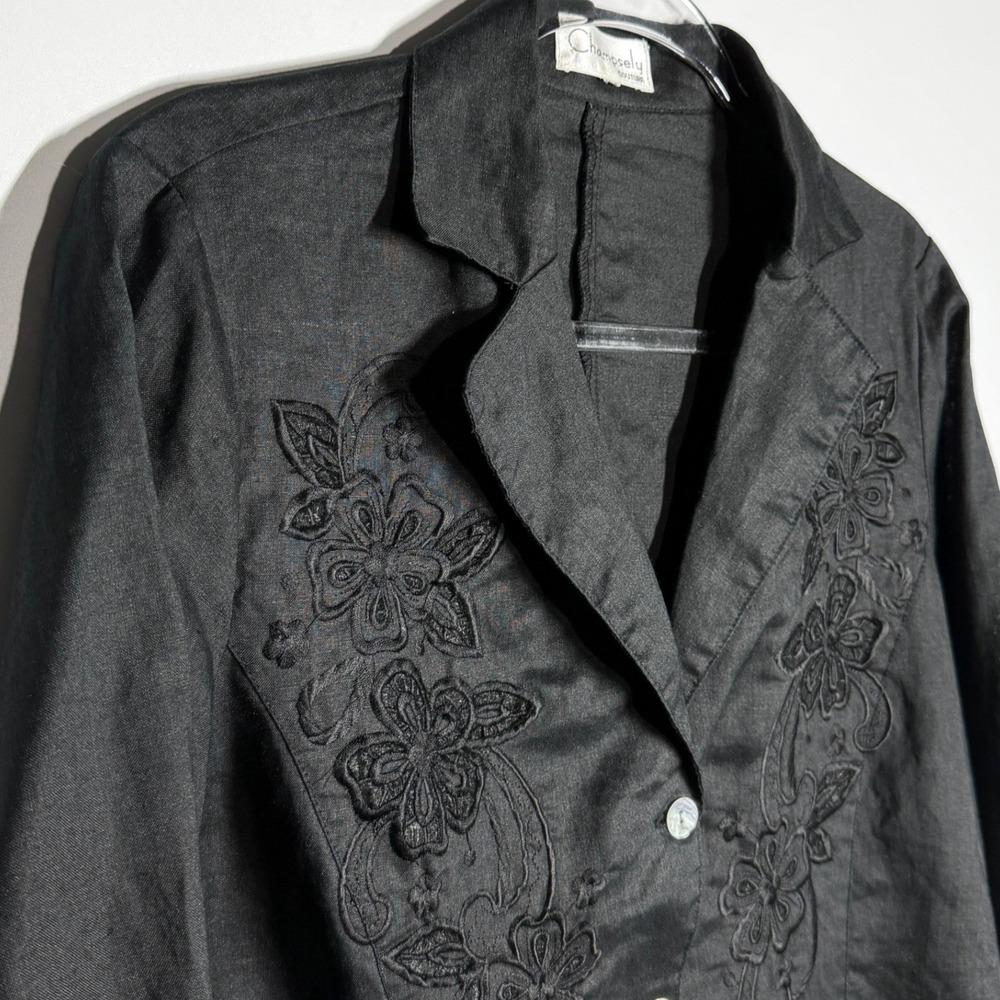 Champsely Couture Black 100% Linen Embroidered Jacket Womens M Floral - Picture 4 of 9